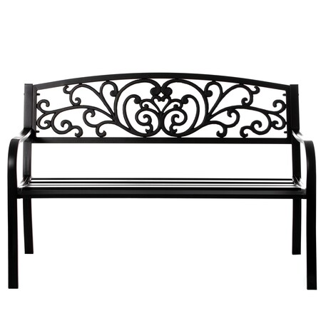 Gardenised Black Patio Garden Park Yard 50 Outdoor Steel Bench Powder Coated with Cast Iron Back QI003333L